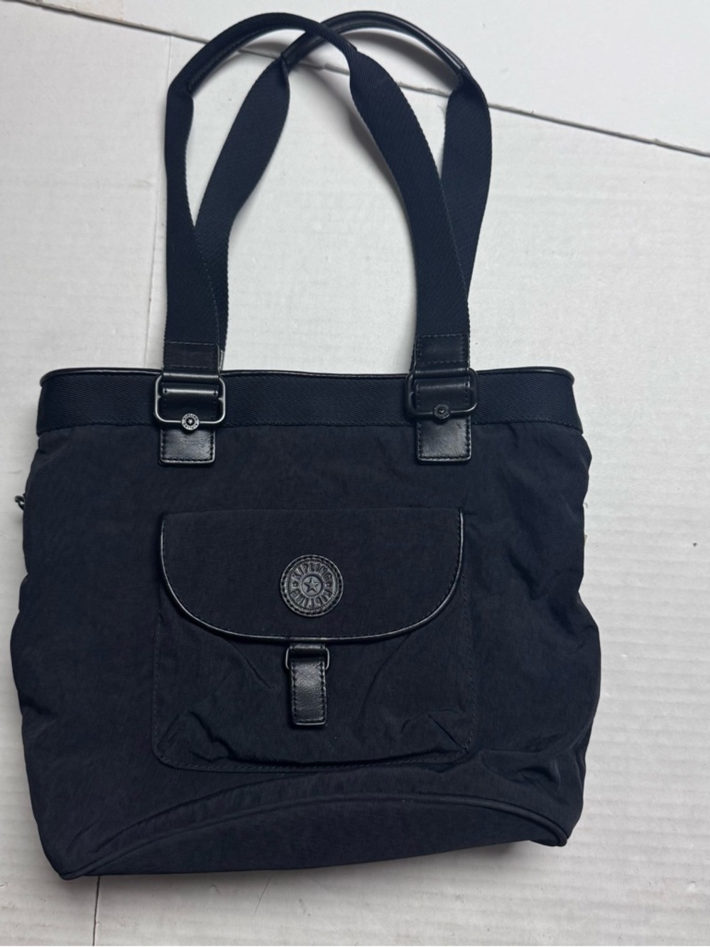 Kipling Black Nylon Handbag Logo Gorilla Charm Excellent Condition.